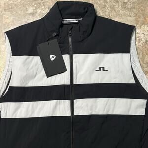 J Lindeberg Packlight Vest Mens Medium Black White Sleeveless Primaloft NEW